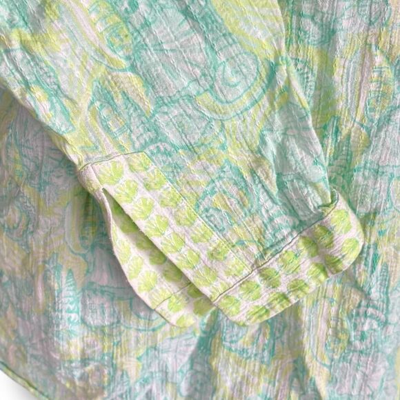 Vineyard Vines Size M Green 100% Cotton V-Neck Tropical Blouse Top Beach - Picture 4 of 6